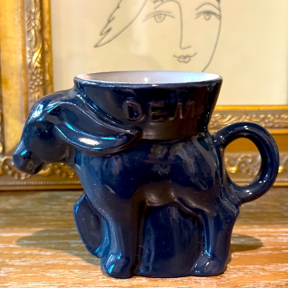 Frankoma Democrat Donkey Political Mug Navy Blue Vintage 1985